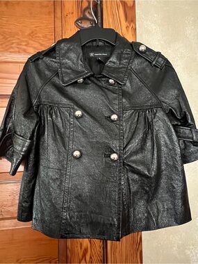 INC Women’s Avant Garde Babydoll Black Leather Button Up Jacket Size M Glam Punk